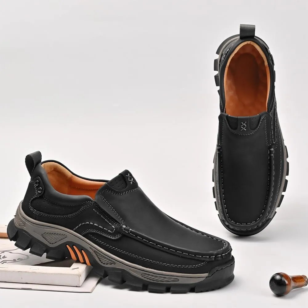 Men's Orthopedic Comfortable Casual Leather Slip On Loafers Lightweight Breathable Casual Walking Shoes