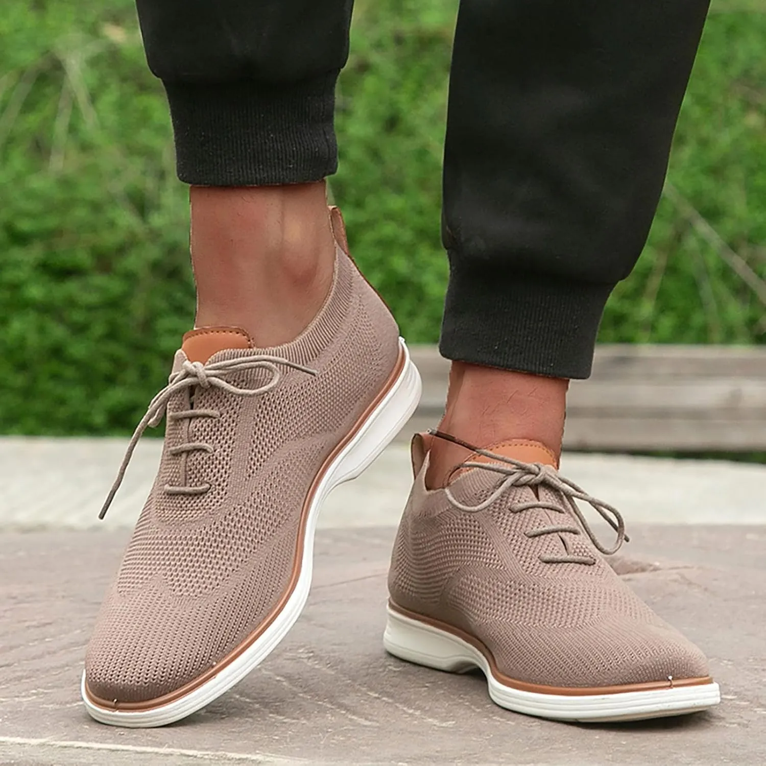 Mens Slip On Leisure Men Four Seasons Mesh Non Slip Flat Round Toe Breathable Lace Up Lazy Leisure Shoes