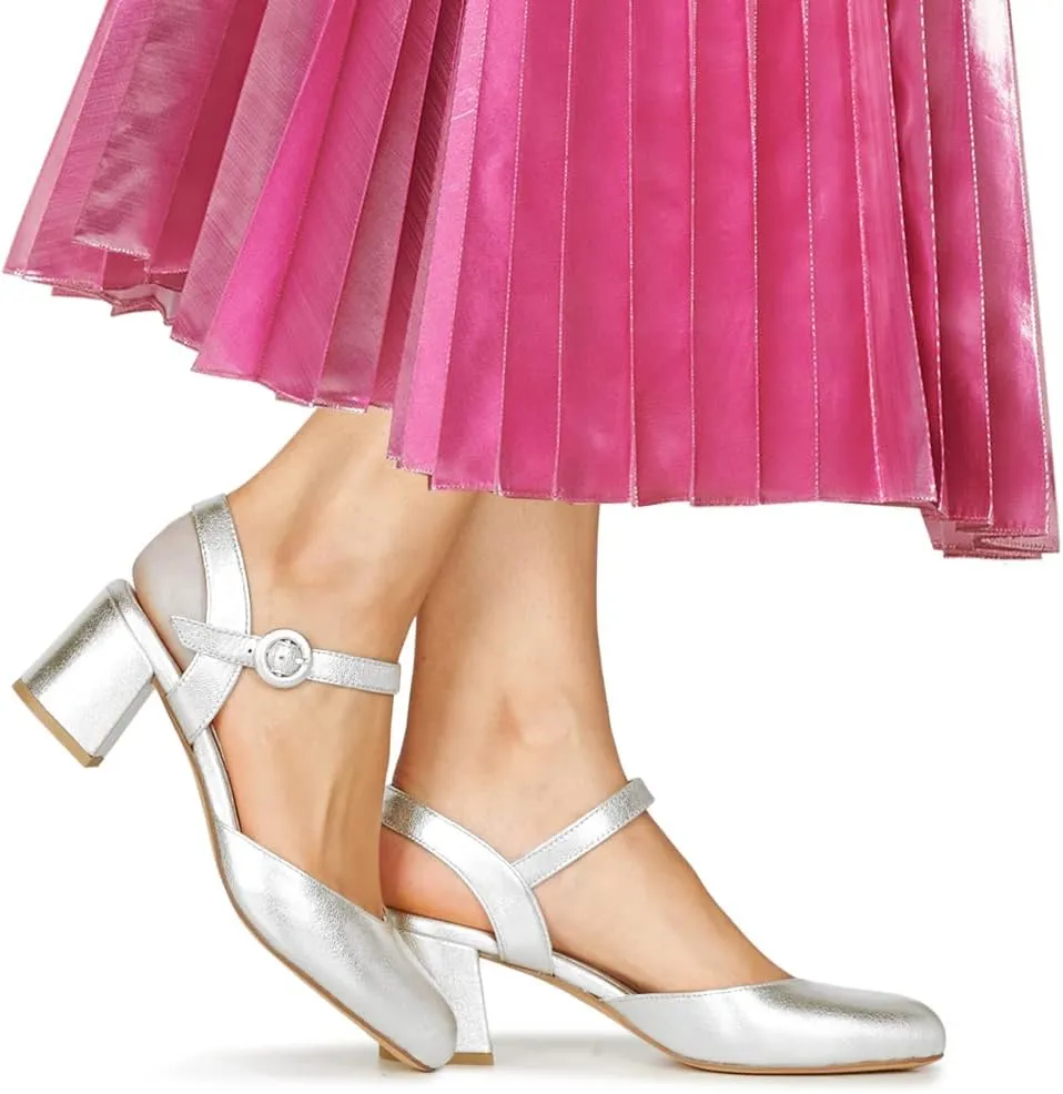 MOOMMO Women Slingback Low Chunky Heels Pumps Shoes Ankle Strap Closed Round Toe Dress Sandals Cutout Backless 2" Block Heel Dress Shoe Suede for Office Lady Wedding Party Comfortable Spring 4-11 M US