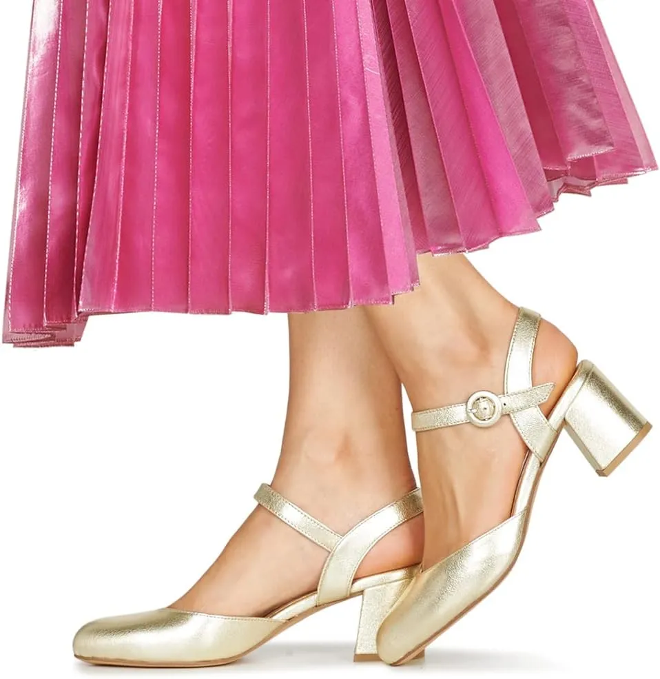 MOOMMO Women Slingback Low Chunky Heels Pumps Shoes Ankle Strap Closed Round Toe Dress Sandals Cutout Backless 2" Block Heel Dress Shoe Suede for Office Lady Wedding Party Comfortable Spring 4-11 M US