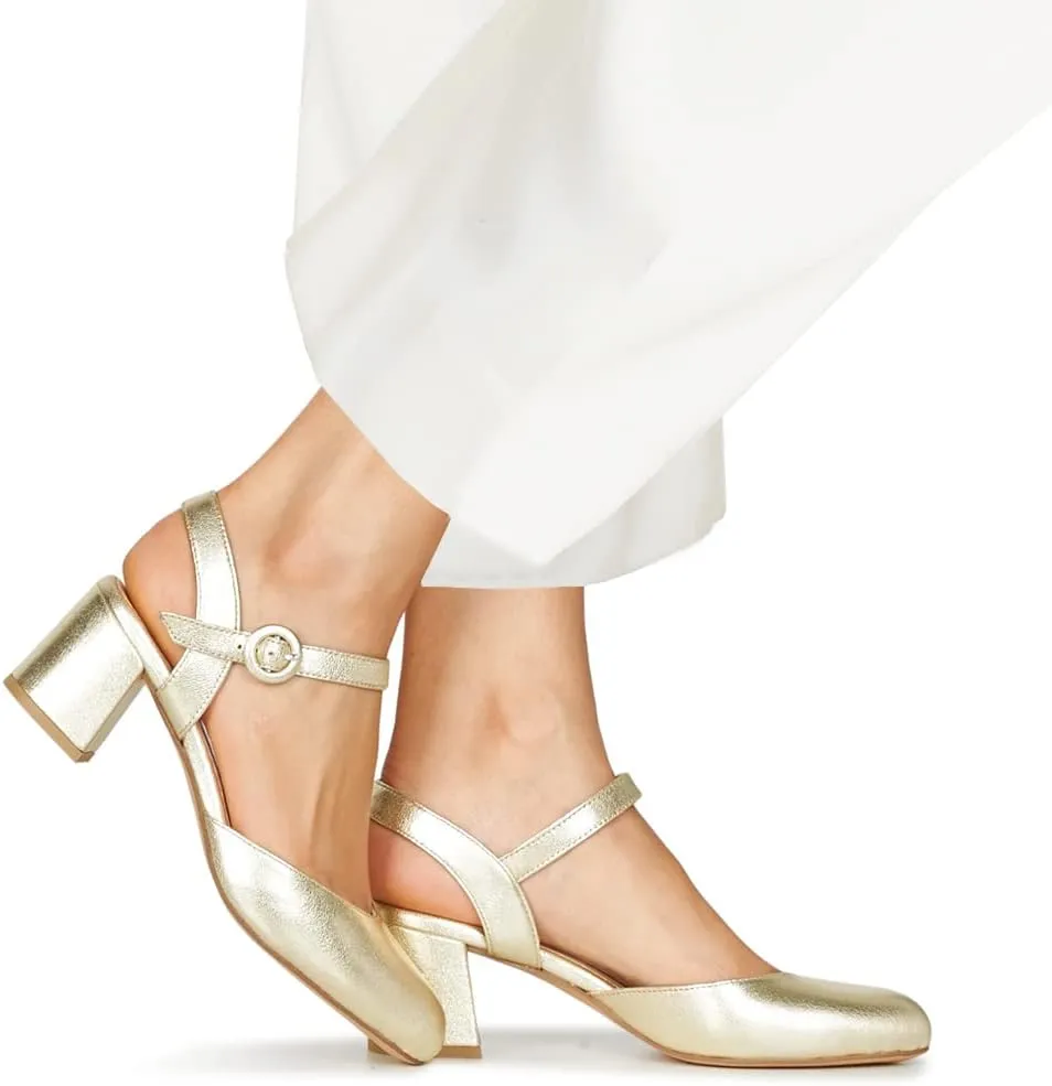 MOOMMO Women Slingback Low Chunky Heels Pumps Shoes Ankle Strap Closed Round Toe Dress Sandals Cutout Backless 2" Block Heel Dress Shoe Suede for Office Lady Wedding Party Comfortable Spring 4-11 M US