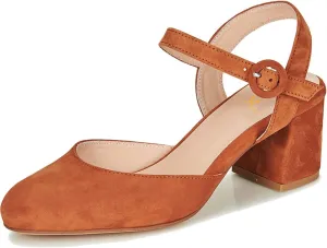 MOOMMO Women Slingback Low Chunky Heels Pumps Shoes Ankle Strap Closed Round Toe Dress Sandals Cutout Backless 2" Block Heel Dress Shoe Suede for Office Lady Wedding Party Comfortable Spring 4-11 M US