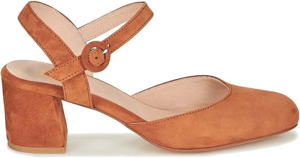 MOOMMO Women Slingback Low Chunky Heels Pumps Shoes Ankle Strap Closed Round Toe Dress Sandals Cutout Backless 2" Block Heel Dress Shoe Suede for Office Lady Wedding Party Comfortable Spring 4-11 M US