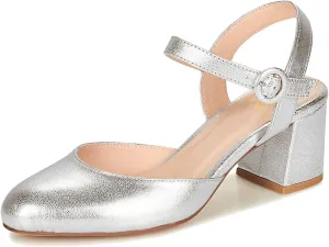 MOOMMO Women Slingback Low Chunky Heels Pumps Shoes Ankle Strap Closed Round Toe Dress Sandals Cutout Backless 2" Block Heel Dress Shoe Suede for Office Lady Wedding Party Comfortable Spring 4-11 M US