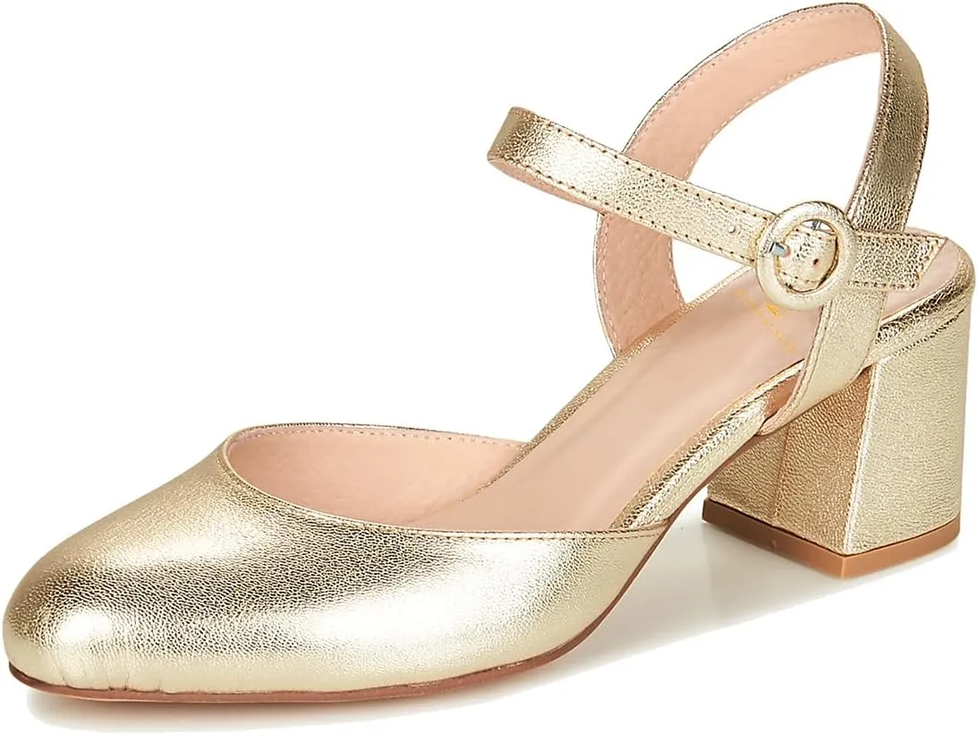MOOMMO Women Slingback Low Chunky Heels Pumps Shoes Ankle Strap Closed Round Toe Dress Sandals Cutout Backless 2" Block Heel Dress Shoe Suede for Office Lady Wedding Party Comfortable Spring 4-11 M US