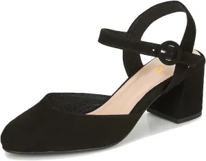 MOOMMO Women Slingback Low Chunky Heels Pumps Shoes Ankle Strap Closed Round Toe Dress Sandals Cutout Backless 2" Block Heel Dress Shoe Suede for Office Lady Wedding Party Comfortable Spring 4-11 M US