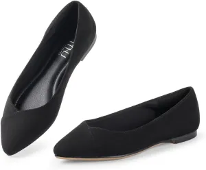 MUSSHOE Women’s Ballet Flat Shoes Comfortable Pointed Toe Slip on Black Shoes for Woman Classic Soft Shoes