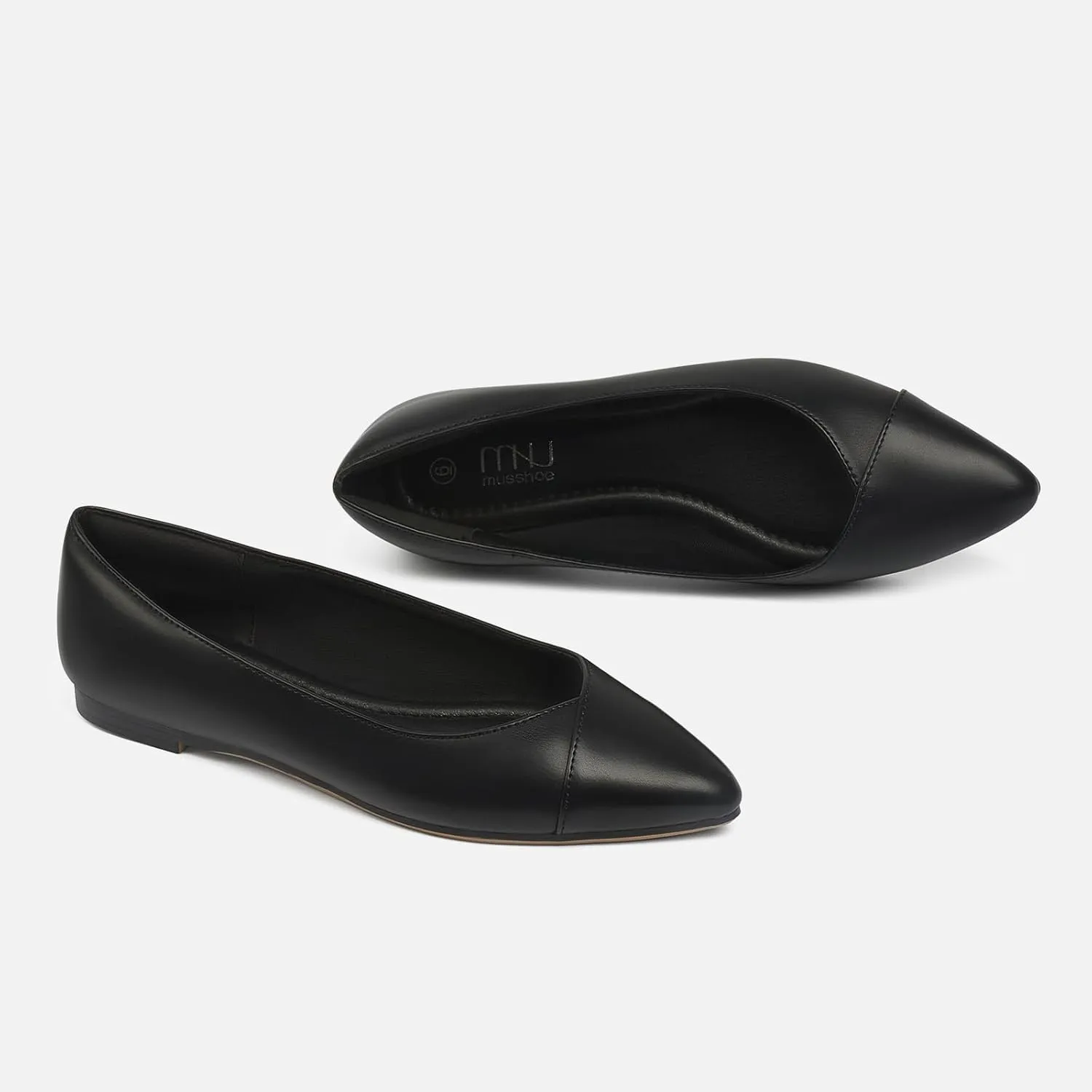 MUSSHOE Women’s Ballet Flat Shoes Comfortable Pointed Toe Slip on Black Shoes for Woman Classic Soft Shoes