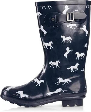 NORTY Women's Hurricane Rain Boots - Mid-Calf Length - Glossy Matte Waterproof Rubber Shoes
