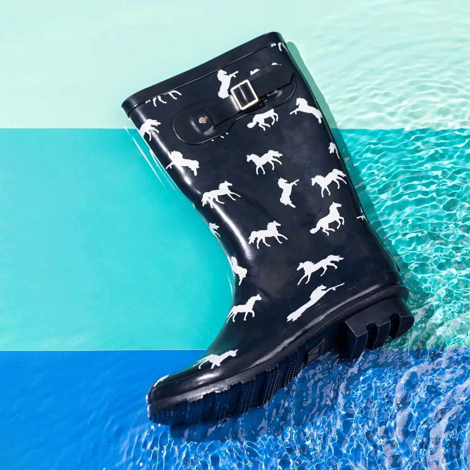 NORTY Women's Hurricane Rain Boots - Mid-Calf Length - Glossy Matte Waterproof Rubber Shoes