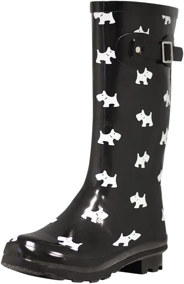 NORTY Women's Hurricane Rain Boots - Mid-Calf Length - Glossy Matte Waterproof Rubber Shoes