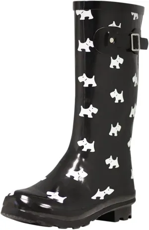 NORTY Women's Hurricane Rain Boots - Mid-Calf Length - Glossy Matte Waterproof Rubber Shoes