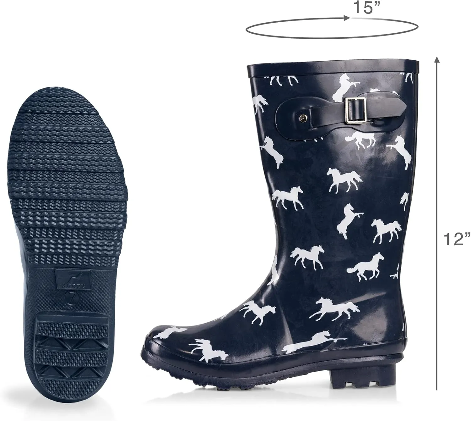 NORTY Women's Hurricane Rain Boots - Mid-Calf Length - Glossy Matte Waterproof Rubber Shoes