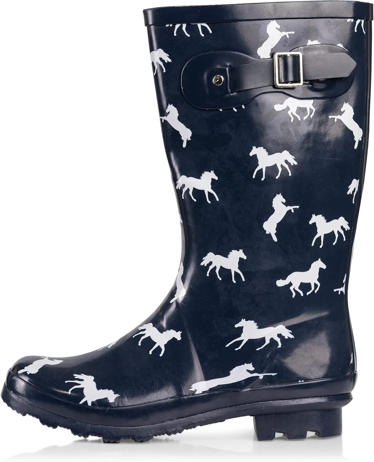 NORTY Women's Hurricane Rain Boots - Mid-Calf Length - Glossy Matte Waterproof Rubber Shoes