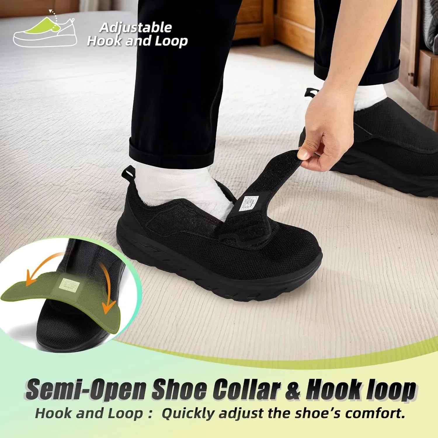 OrthoComfoot Men's Orthopedic Diabetic Extra Wide Walking Shoes: Comfortable Adjustable Easy Top Arch Support Slip On for Swollen Feet, Casual Orthotic Plantar Fasciitis Shoes for Foot and Heel Pain