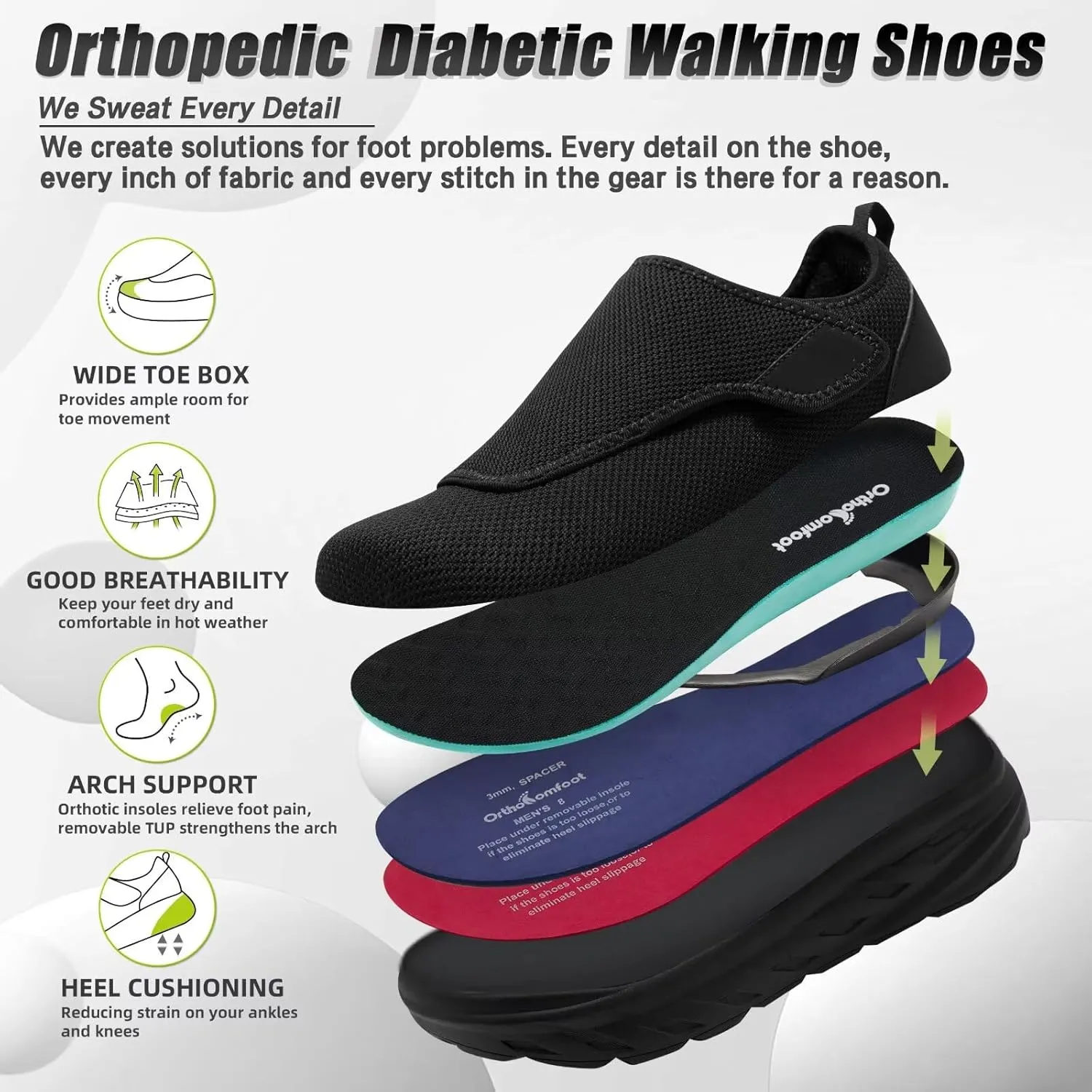 Orthopedic Diabetic Extra Wide Walking Shoes: Comfortable Casual Arch Support Plantar Fasciitis Slip On, Orthotics Hammer Toes Easy Top Wings House Loafers for Foot and Heel Pain Relief