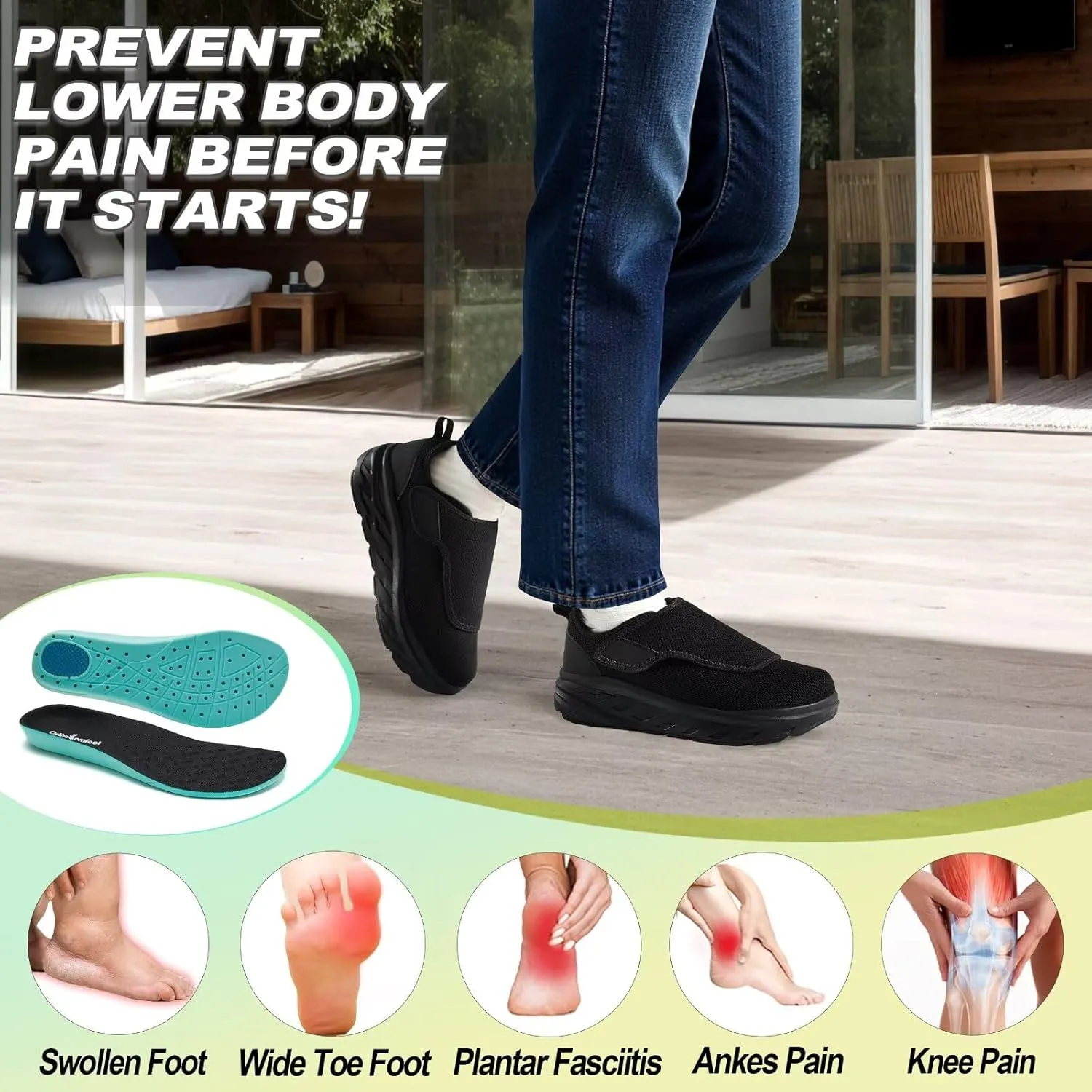 Orthopedic Diabetic Extra Wide Walking Shoes: Comfortable Casual Arch Support Plantar Fasciitis Slip On, Orthotics Hammer Toes Easy Top Wings House Loafers for Foot and Heel Pain Relief