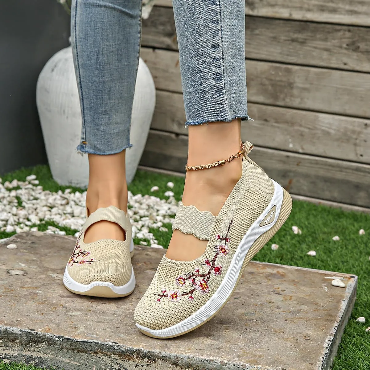 Orthopedic Shoes for Women,Women's Embroidered Flower Shoeses,Women's Woven Orthopedic Breathable Soft Shoes Arch Support,Nurse Shoeses Casual Walking Sneakers