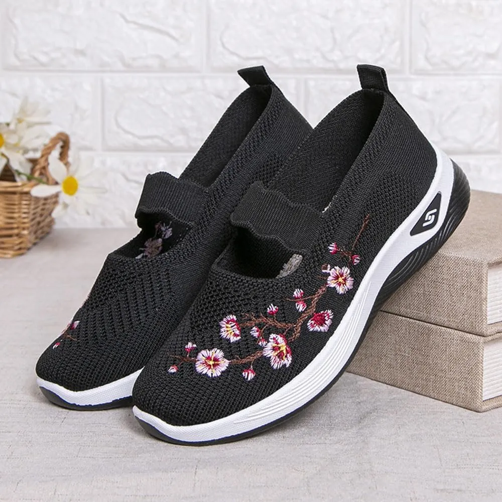 Orthopedic Shoes for Women,Women's Embroidered Flower Shoeses,Women's Woven Orthopedic Breathable Soft Shoes Arch Support,Nurse Shoeses Casual Walking Sneakers