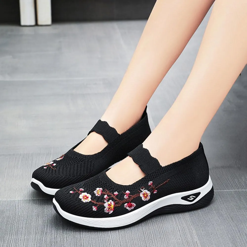 Orthopedic Shoes for Women,Women's Embroidered Flower Shoeses,Women's Woven Orthopedic Breathable Soft Shoes Arch Support,Nurse Shoeses Casual Walking Sneakers
