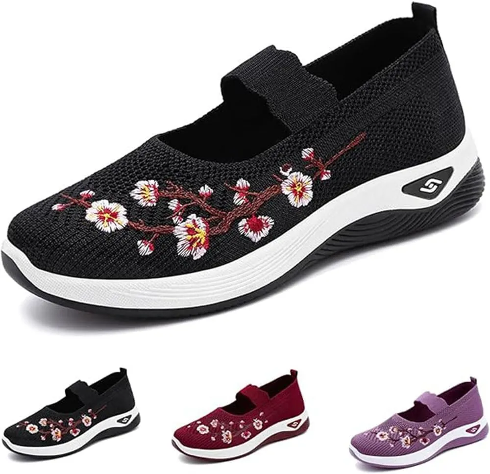 Orthopedic Shoes for Women,Women's Embroidered Flower Shoeses,Women's Woven Orthopedic Breathable Soft Shoes Arch Support,Nurse Shoeses Casual Walking Sneakers