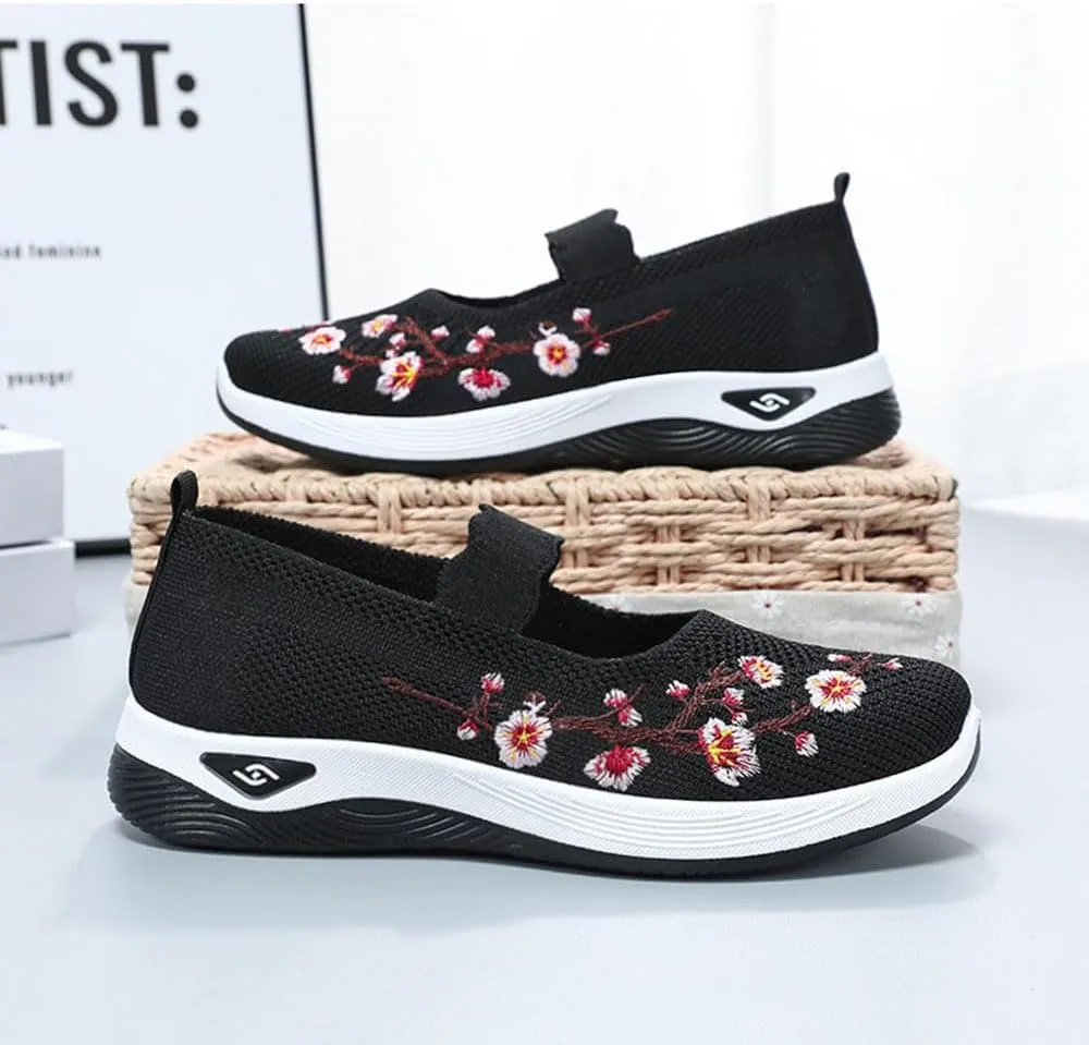 Orthopedic Shoes for Women,Women's Embroidered Flower Shoeses,Women's Woven Orthopedic Breathable Soft Shoes Arch Support,Nurse Shoeses Casual Walking Sneakers