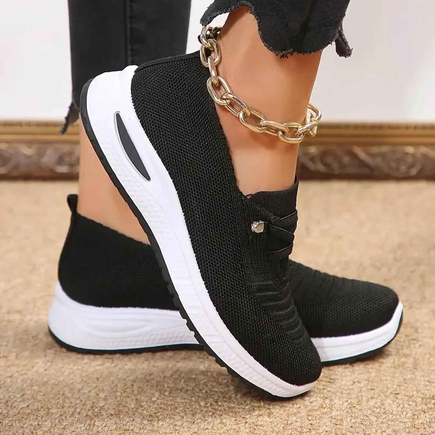 Orthopedic Walking Shoes for Women, Women's Woven Orthopedic Breathable Soft Shoes Arch Support Non-Slip Shoes