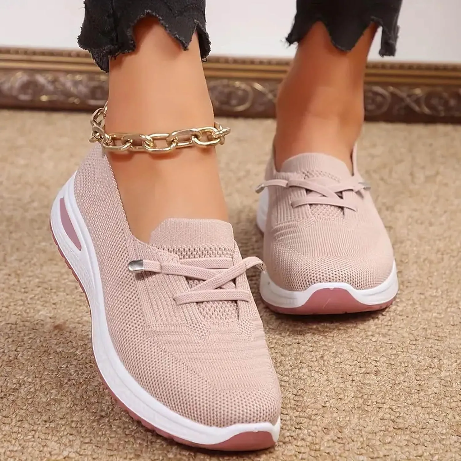 Orthopedic Walking Shoes for Women, Women's Woven Orthopedic Breathable Soft Shoes Arch Support Non-Slip Shoes