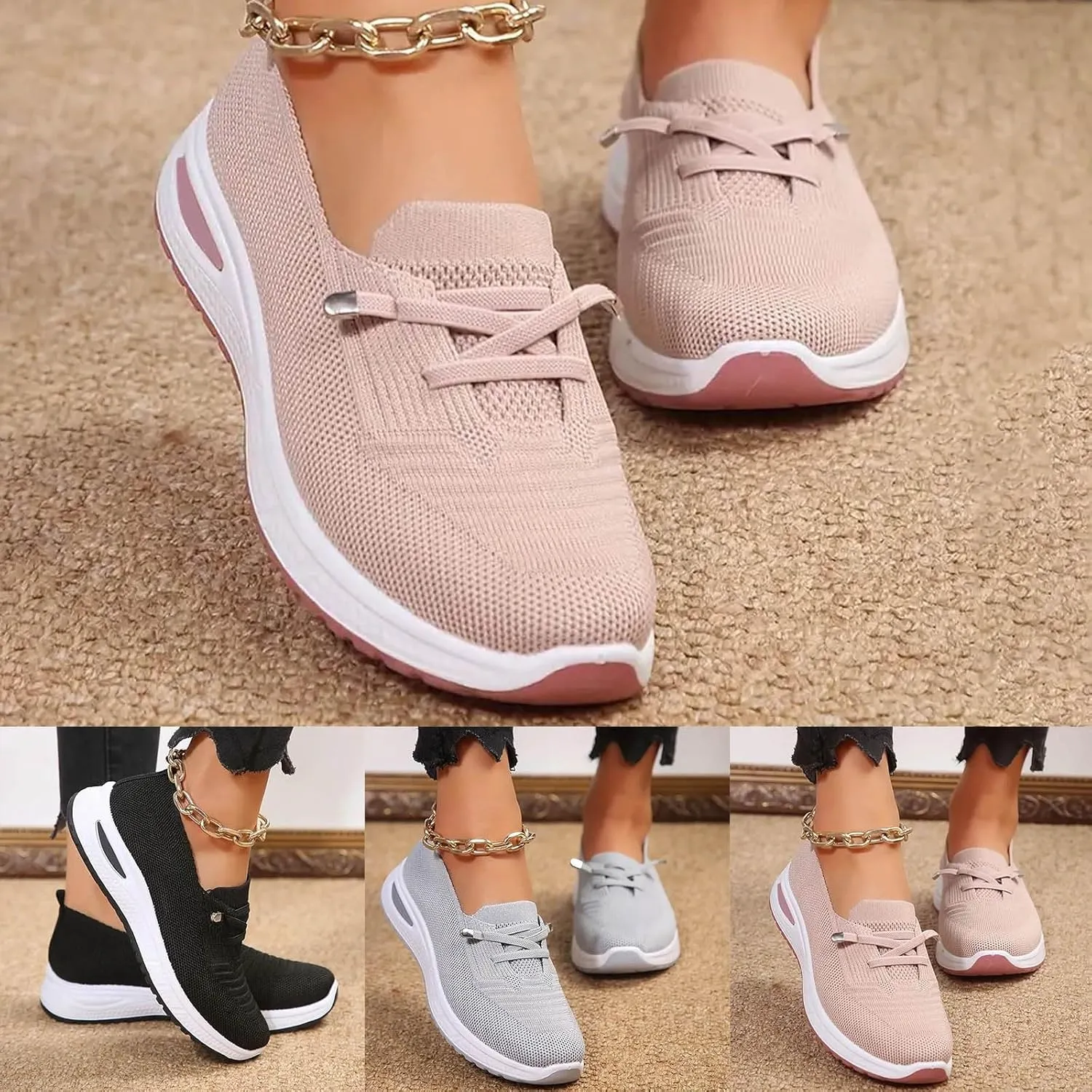 Orthopedic Walking Shoes for Women, Women's Woven Orthopedic Breathable Soft Shoes Arch Support Non-Slip Shoes