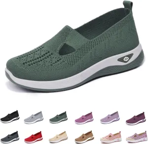 Orthowalkway Womens Shoes, Mesh Design, Breathable and Comfortable, Orthopedic Slip-On Lightweight Flat Soft Shoes