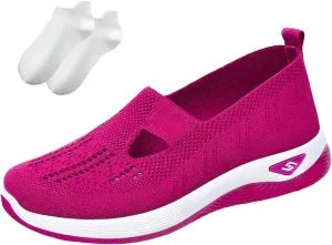 Orthowalkway Womens Shoes, Mesh Design, Breathable and Comfortable, Orthopedic Slip-On Lightweight Flat Soft Shoes