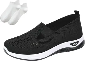 Orthowalkway Womens Shoes, Mesh Design, Breathable and Comfortable, Orthopedic Slip-On Lightweight Flat Soft Shoes