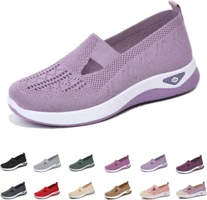 Orthowalkway Womens Shoes, Mesh Design, Breathable and Comfortable, Orthopedic Slip-On Lightweight Flat Soft Shoes