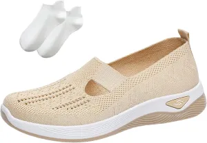 Orthowalkway Womens Shoes, Mesh Design, Breathable and Comfortable, Orthopedic Slip-On Lightweight Flat Soft Shoes