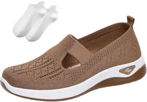 Orthowalkway Womens Shoes, Mesh Design, Breathable and Comfortable, Orthopedic Slip-On Lightweight Flat Soft Shoes