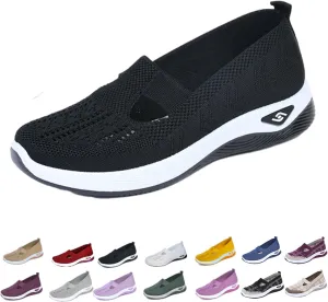 Orthowalkway Womens Shoes, Women's Woven Orthopedic Comfortable Breathable Soft Shoes, Slip-On Lightweight Flat Soft Shoes