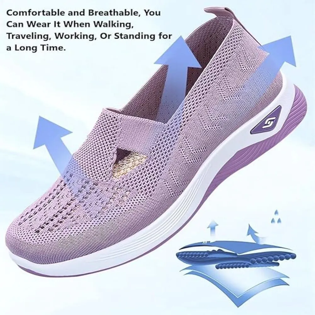 Orthowalkway Womens Shoes, Women's Woven Orthopedic Comfortable Breathable Soft Shoes, Slip-On Lightweight Flat Soft Shoes