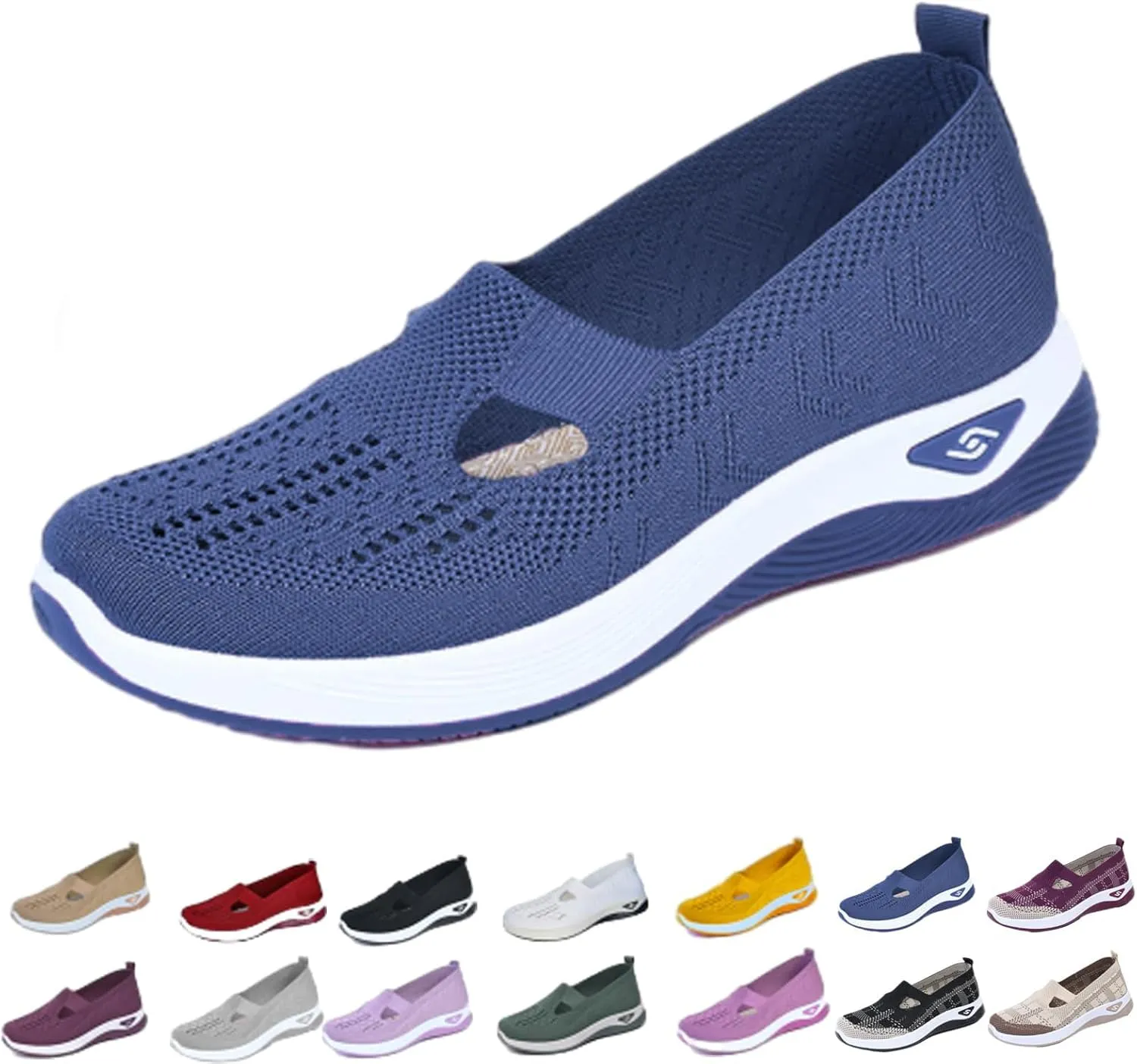 Orthowalkway Womens Shoes, Women's Woven Orthopedic Comfortable Breathable Soft Shoes, Slip-On Lightweight Flat Soft Shoes