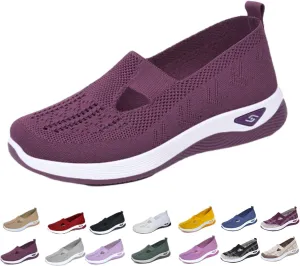 Orthowalkway Womens Shoes, Women's Woven Orthopedic Comfortable Breathable Soft Shoes, Slip-On Lightweight Flat Soft Shoes