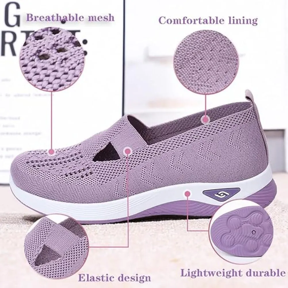 Orthowalkway Womens Shoes, Women's Woven Orthopedic Comfortable Breathable Soft Shoes, Slip-On Lightweight Flat Soft Shoes