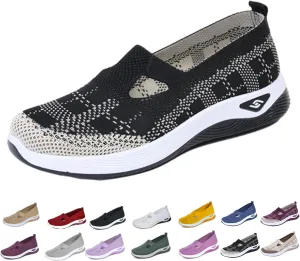 Orthowalkway Womens Shoes, Women's Woven Orthopedic Comfortable Breathable Soft Shoes, Slip-On Lightweight Flat Soft Shoes