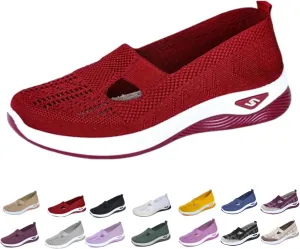 Orthowalkway Womens Shoes, Women's Woven Orthopedic Comfortable Breathable Soft Shoes, Slip-On Lightweight Flat Soft Shoes