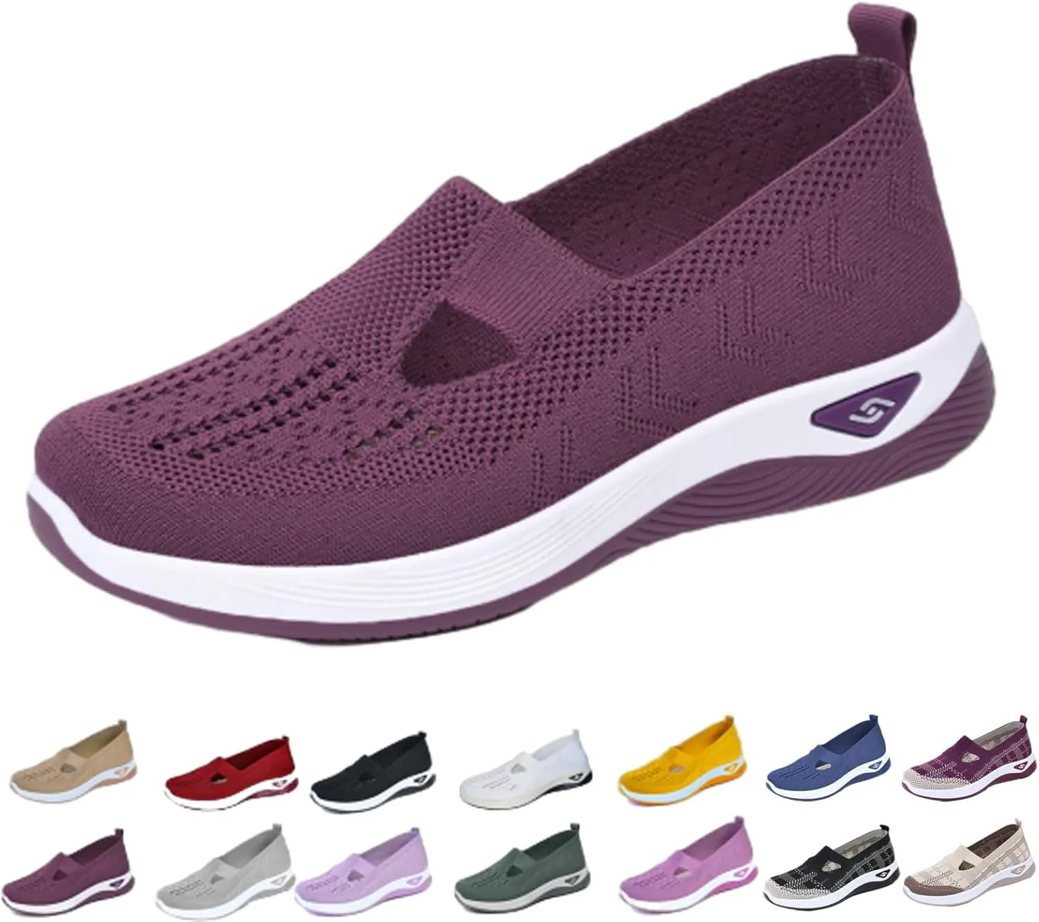 Orthowalkway Womens Shoes, Women's Woven Orthopedic Comfortable Breathable Soft Shoes, Slip-On Lightweight Flat Soft Shoes