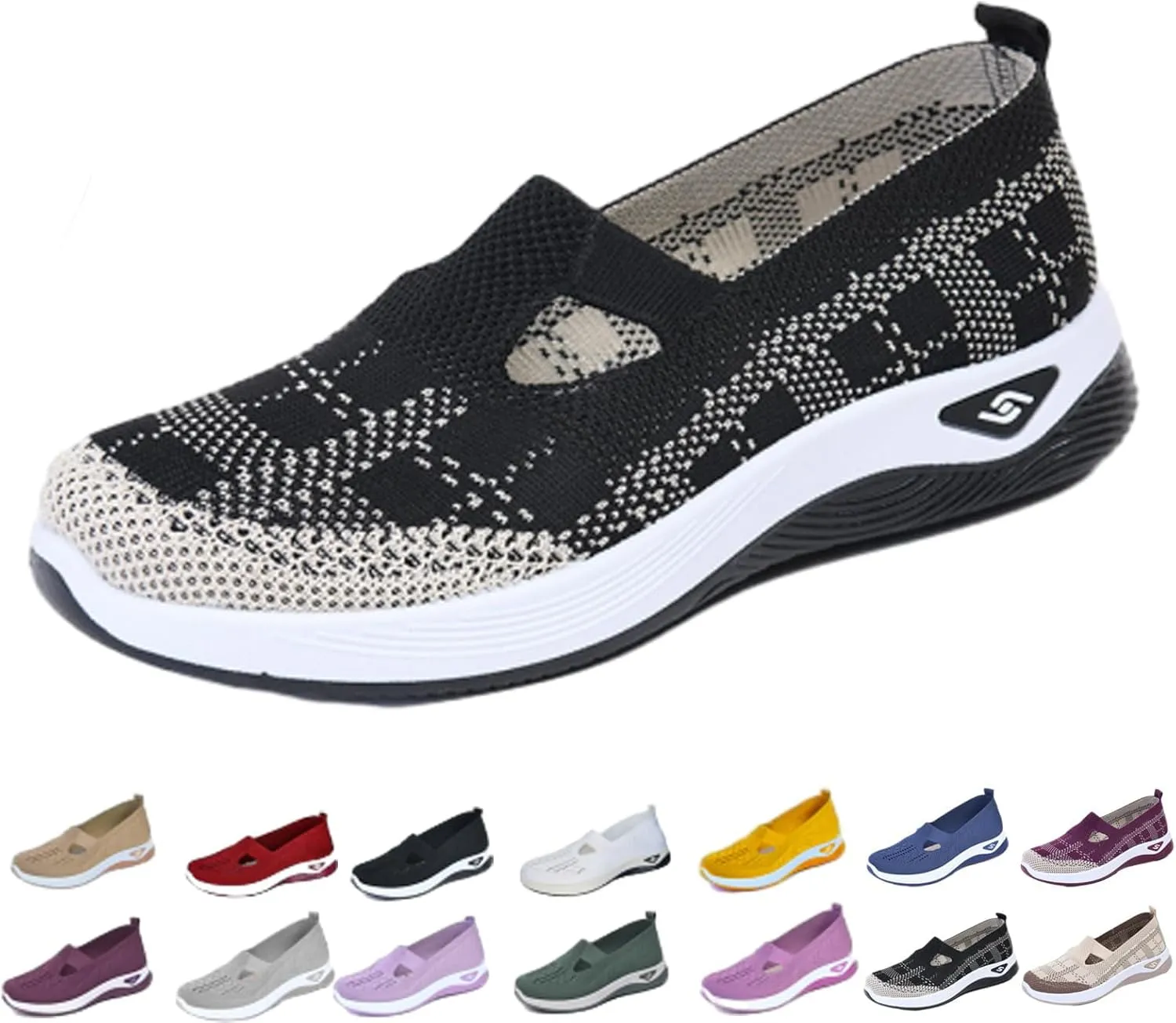 Orthowalkway Womens Shoes, Women's Woven Orthopedic Comfortable Breathable Soft Shoes, Slip-On Lightweight Flat Soft Shoes