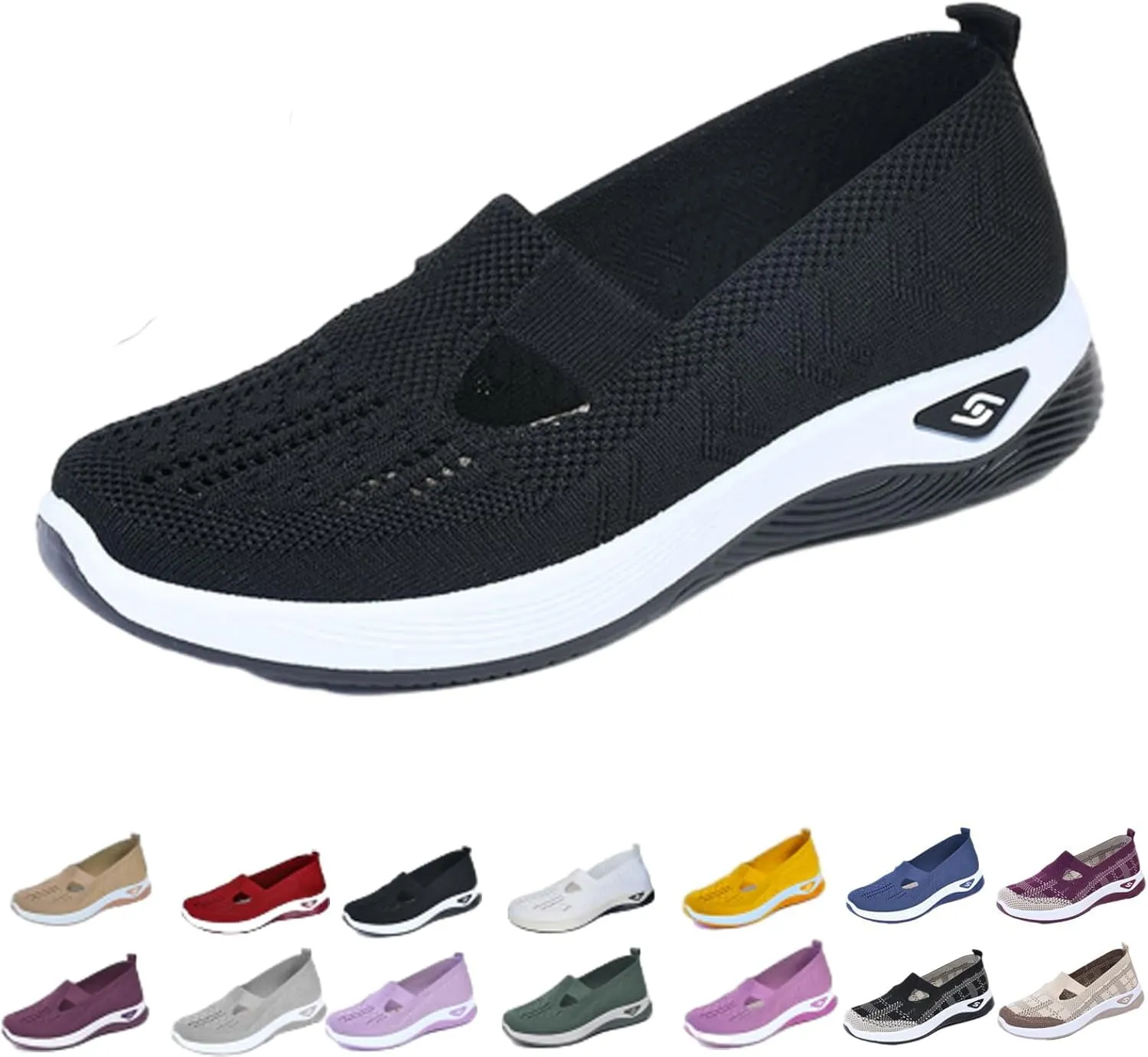 Orthowalkway Womens Shoes, Women's Woven Orthopedic Comfortable Breathable Soft Shoes, Slip-On Lightweight Flat Soft Shoes