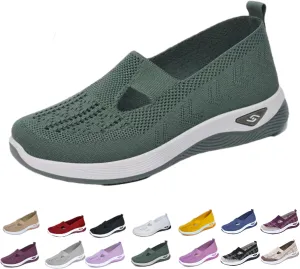 Orthowalkway Womens Shoes, Women's Woven Orthopedic Comfortable Breathable Soft Shoes, Slip-On Lightweight Flat Soft Shoes