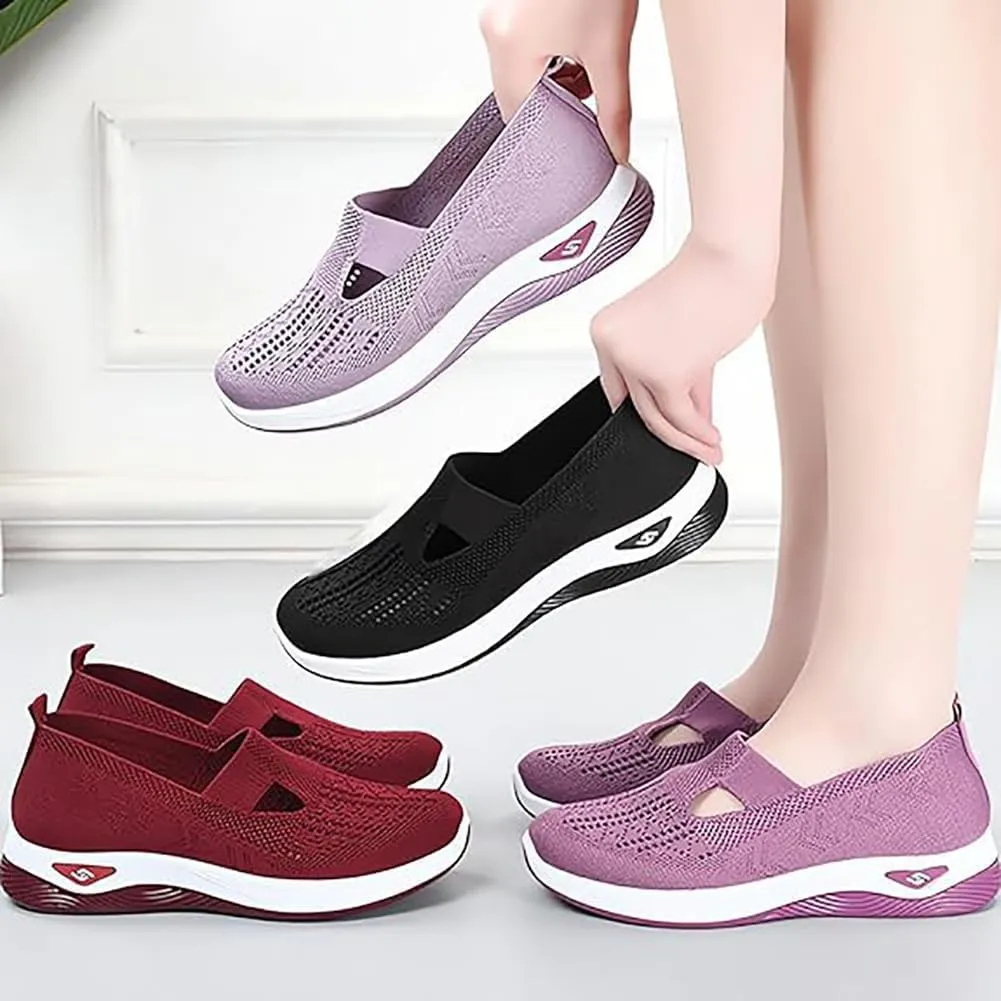 Orthowalkway Womens Shoes, Women's Woven Orthopedic Comfortable Breathable Soft Shoes, Slip-On Lightweight Flat Soft Shoes