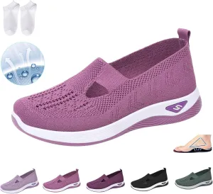 Orthowalkway Womens Shoes,Women's Woven Orthopedic Breathable Soft Shoes Go Walking Slip on Shoes Hands Free Sneakers