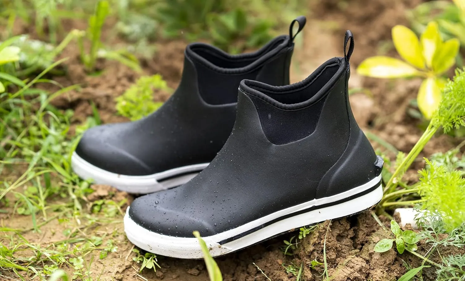 TENGTA Men's Waterproof Deck Boots Ankle Rain Footwear Neoprene Rubber Shoes