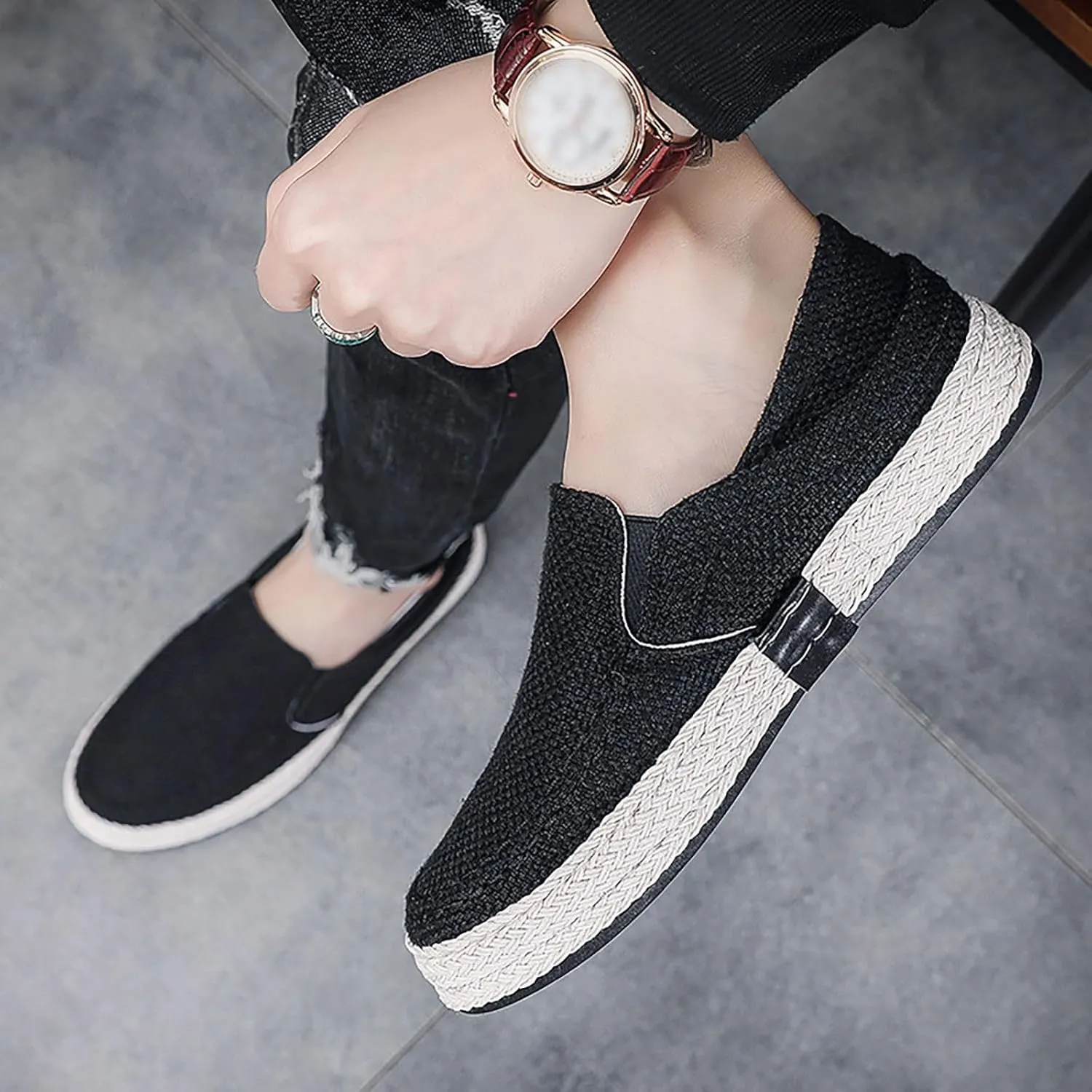 Tennis Walking Shoes 2022 Men's New Spring and Fisherman's Shoes Canvas Thick Soled Slip On